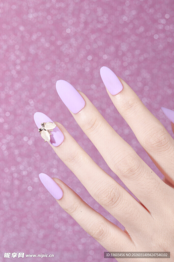 淡紫色美甲搭配精致小花