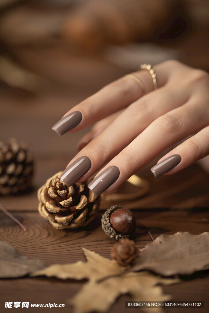 秋日美甲搭配松果落叶