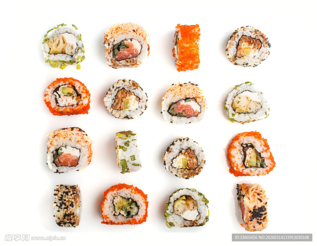 多样寿司摆盘展示