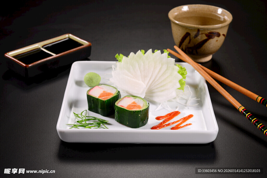 精致寿司摆盘美食展示