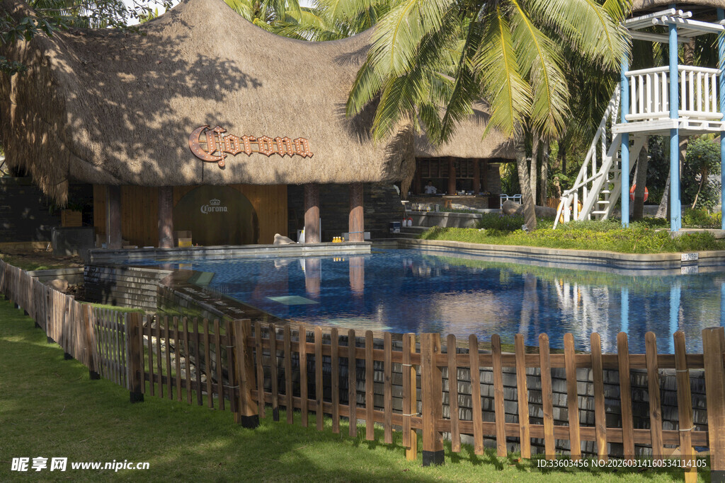热带风情泳池小屋景观