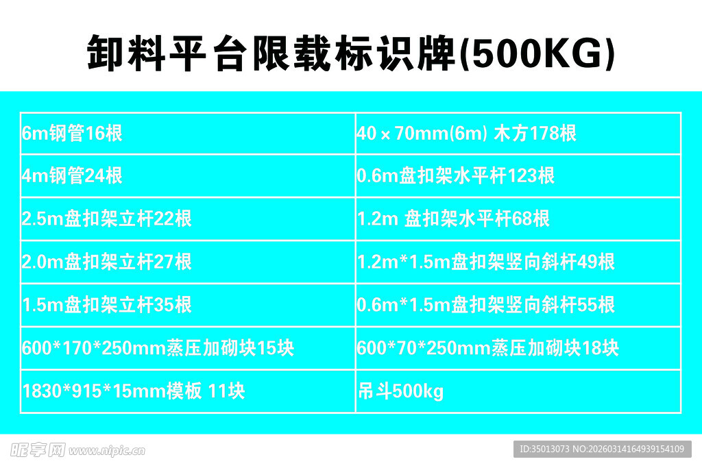 卸料平台限载标识牌