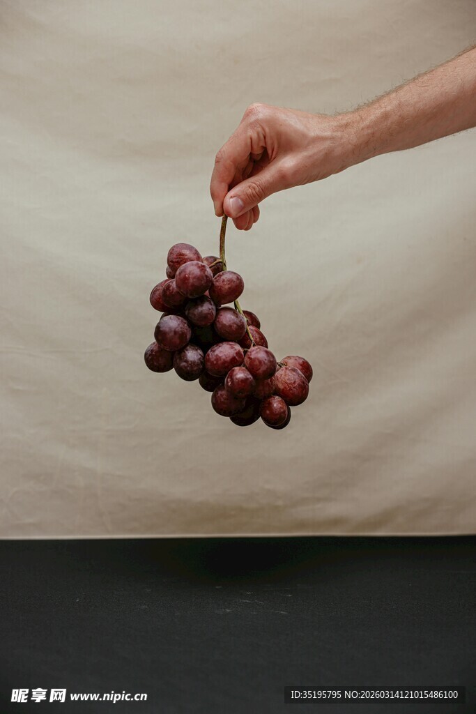 手拎一串紫葡萄