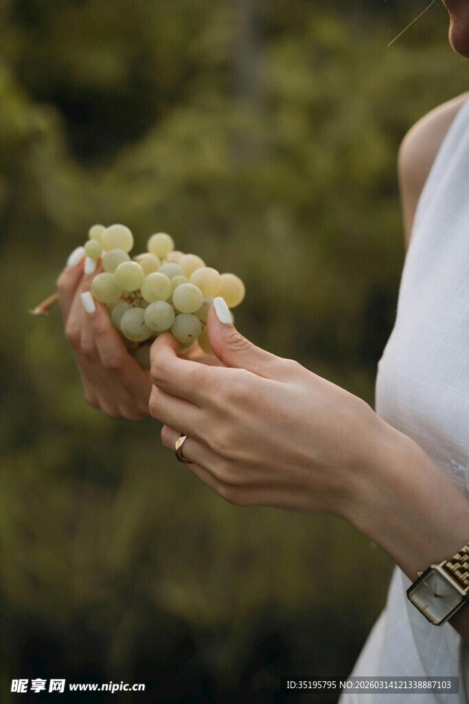 手捧鲜葡萄的优雅瞬间