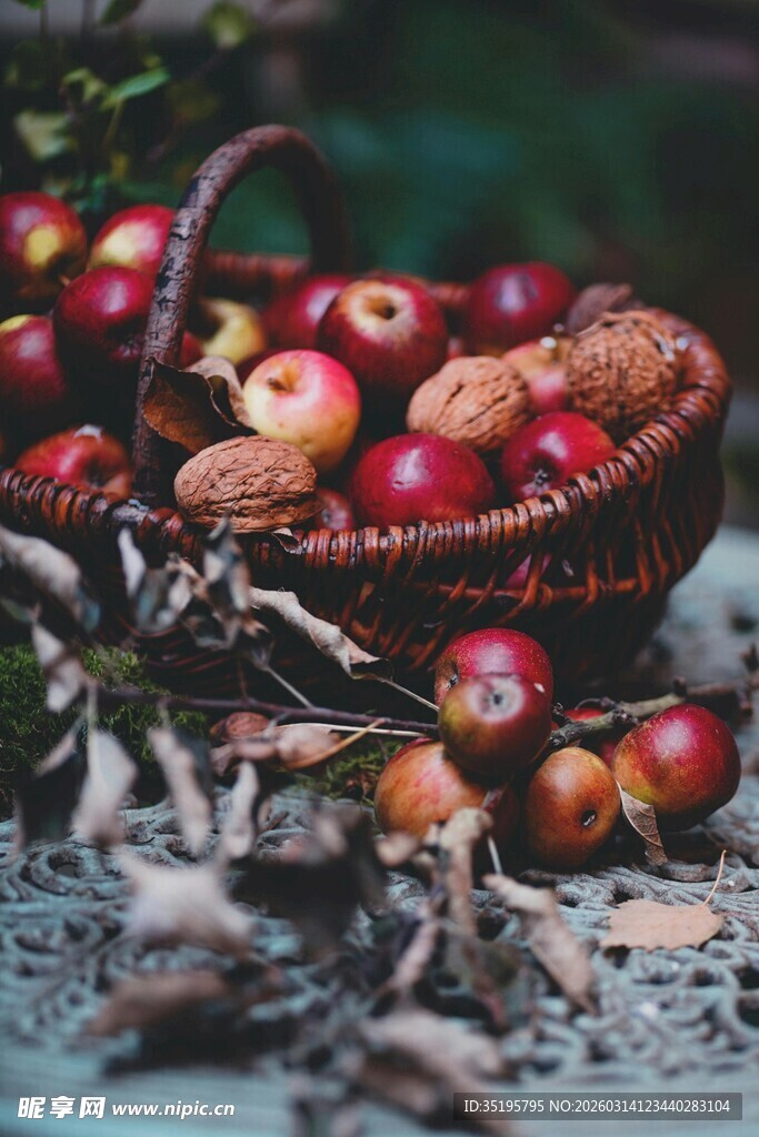 篮子里的多彩水果与坚果