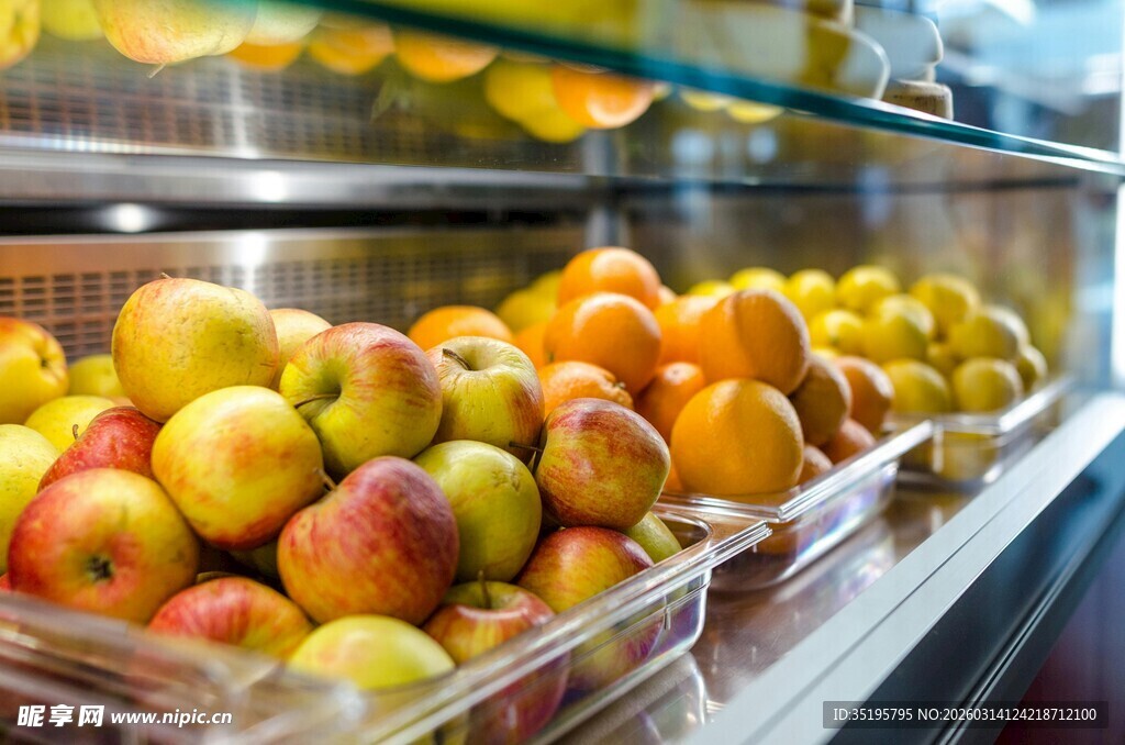 超市货架上的多样新鲜水果