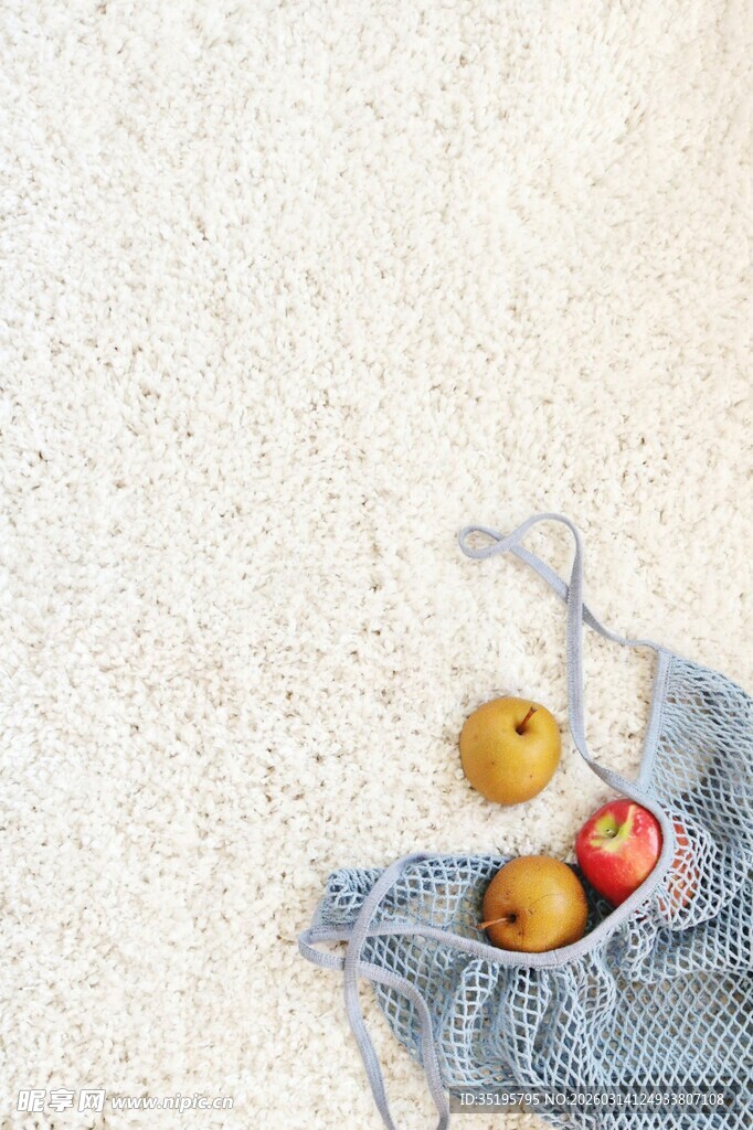 网袋中的水果静物画面