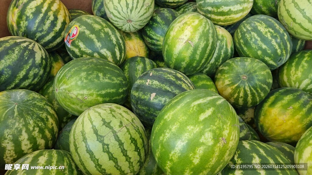 新鲜饱满的西瓜堆