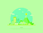 清新城市与自然景观插画