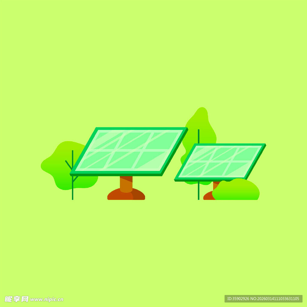 绿色背景下的太阳能板场景