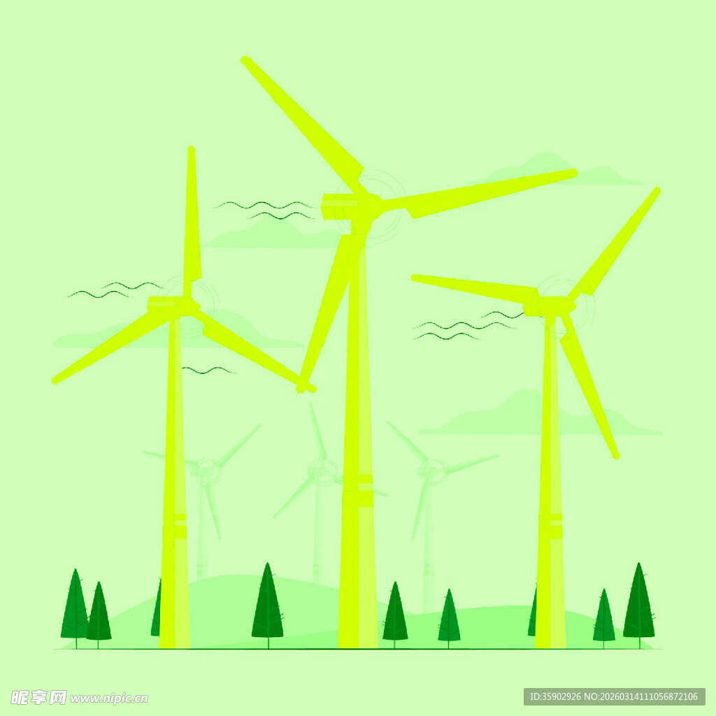 绿色风电场中的风力发电机