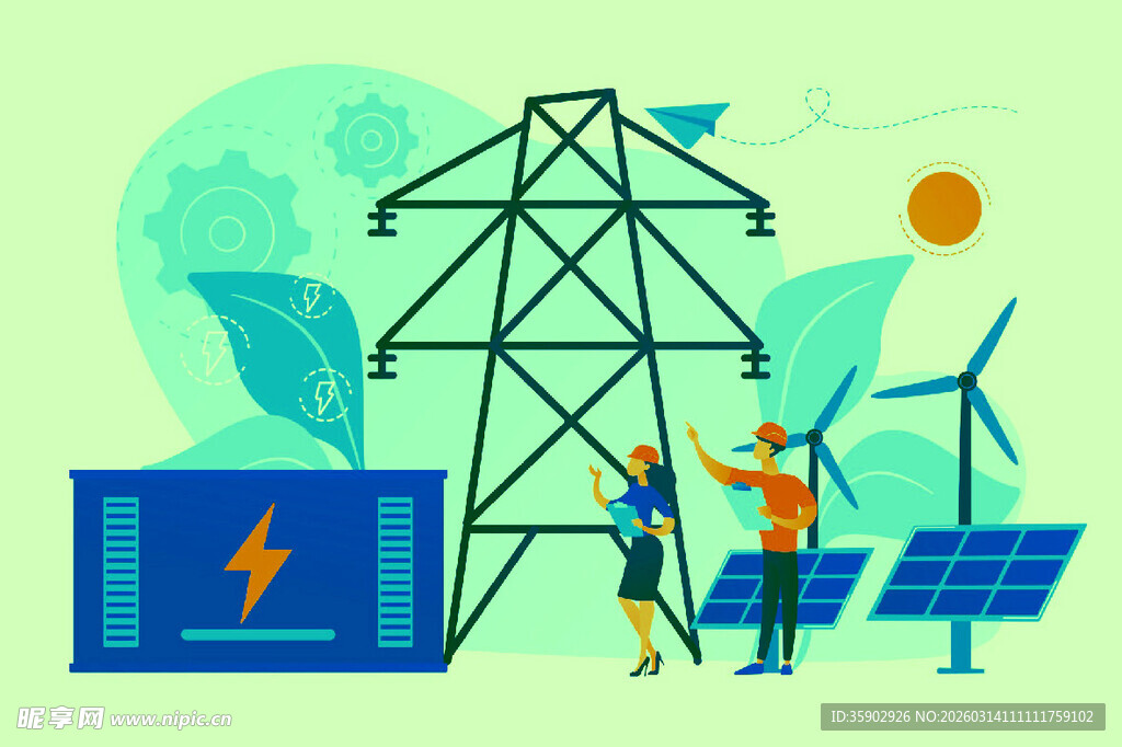 电力设施旁的工人作业场景