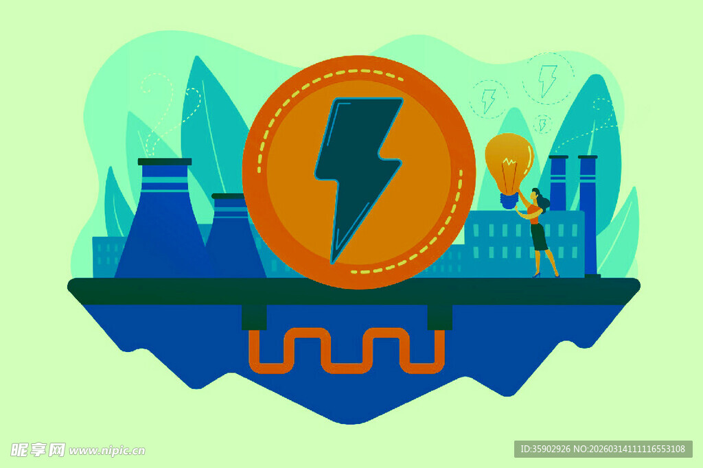电力工厂与能源元素插画