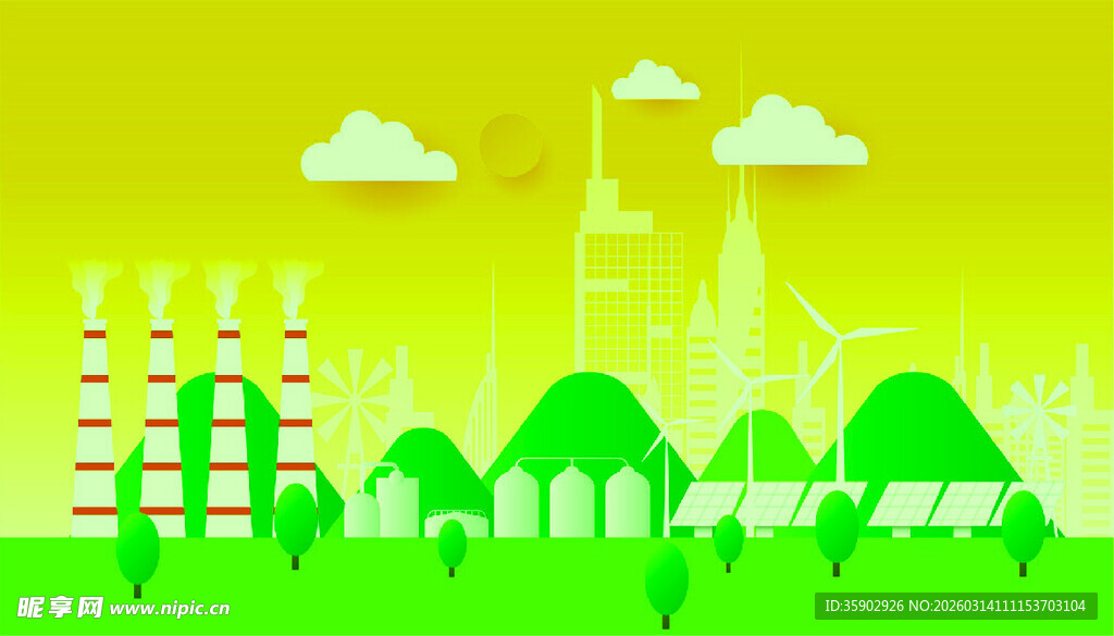 绿色城市与风力发电场景
