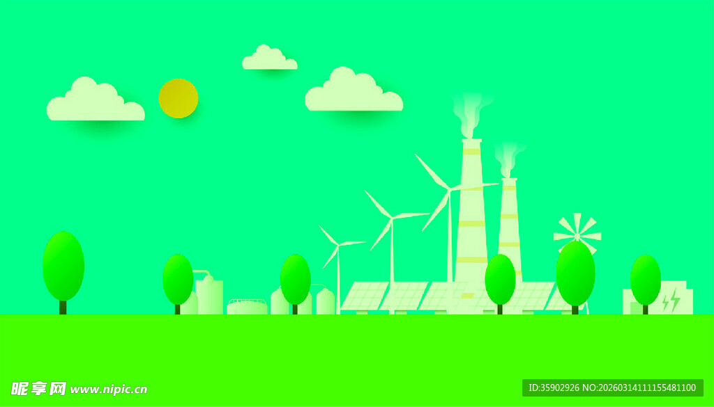 绿色风力发电景观