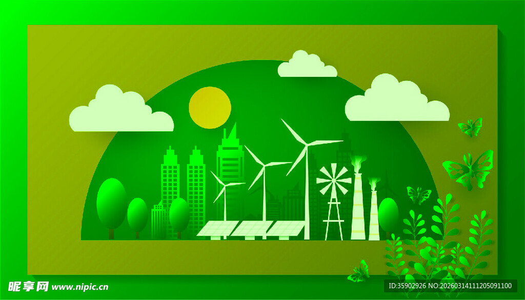 绿色环保的风力发电场景
