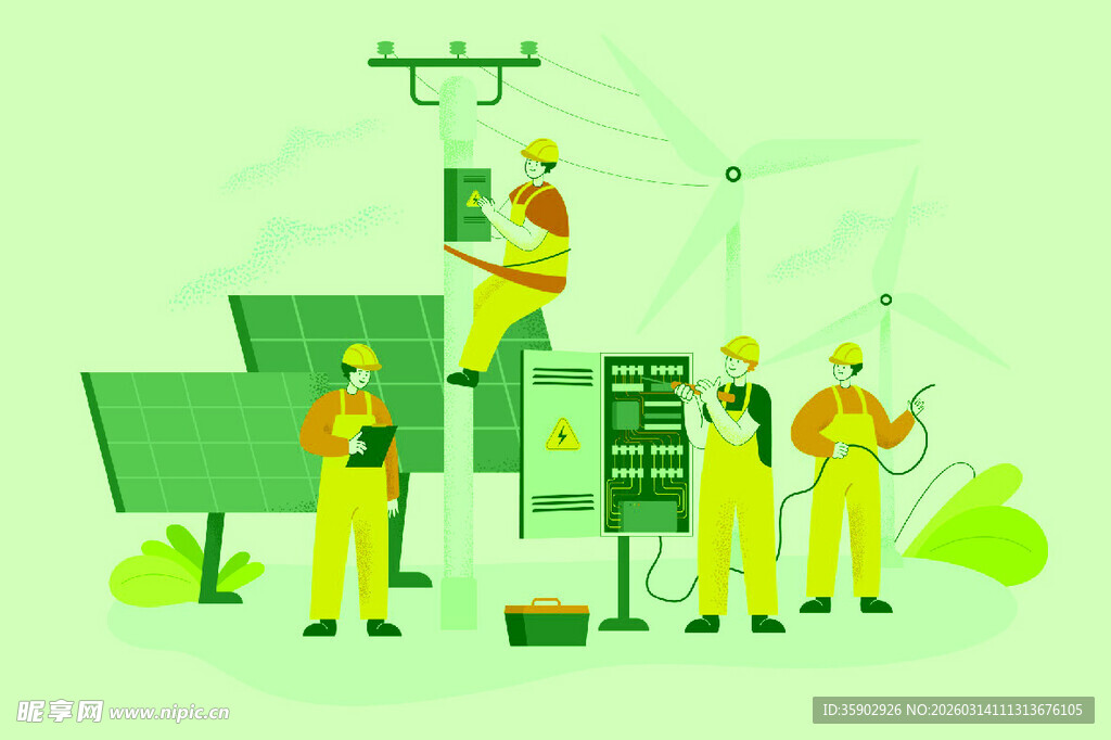 电力工人进行设备作业