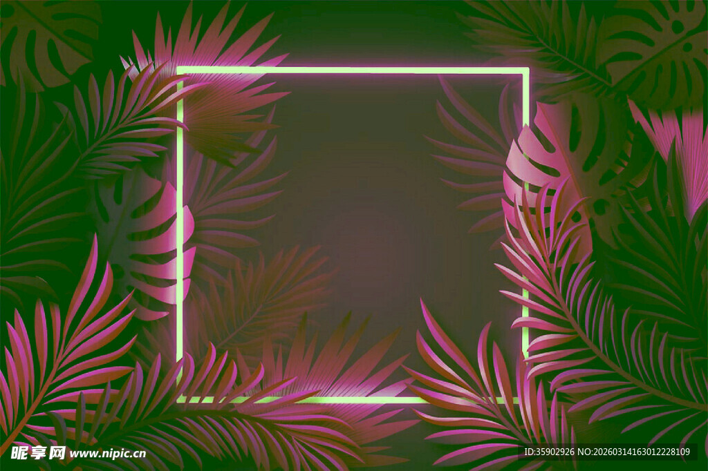 梦幻绿植边框背景图