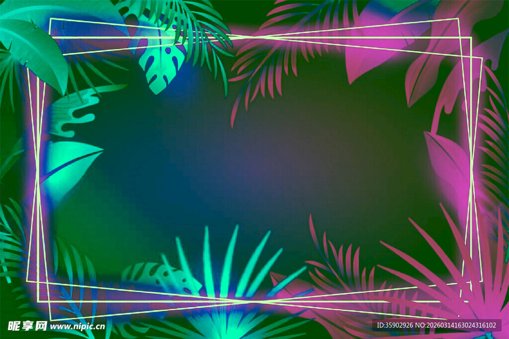 霓虹边框梦幻热带风光背景