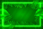 绿色霓虹边框与植物背景