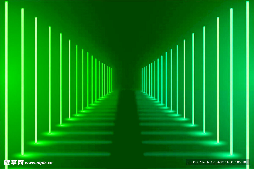 绿色霓虹灯光隧道空间