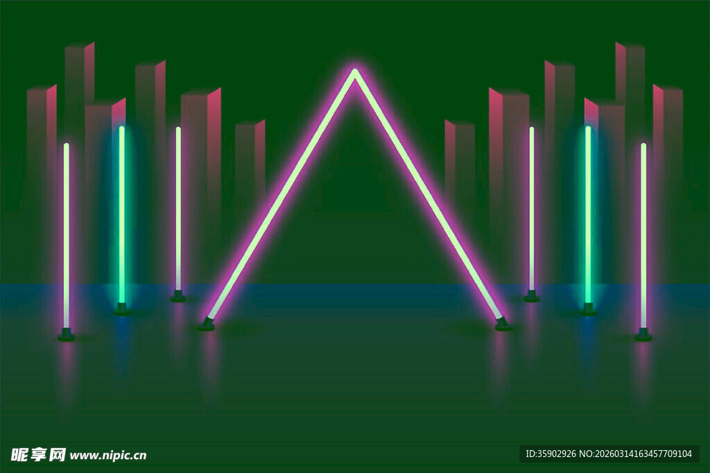 霓虹三角与柱状灯光效果