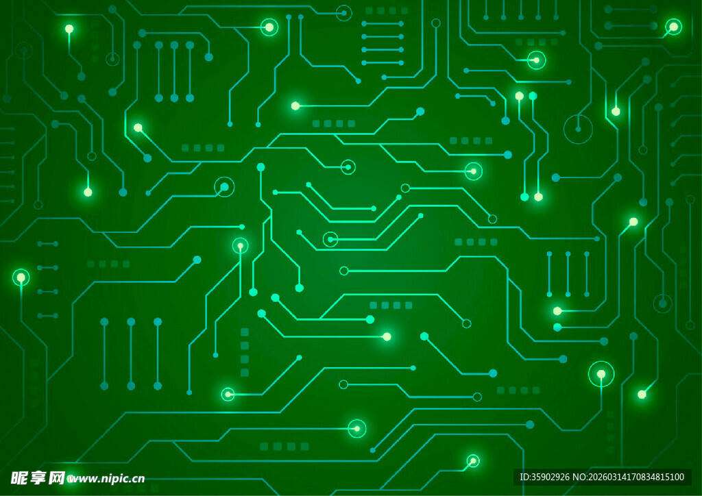绿色发光电路板背景图