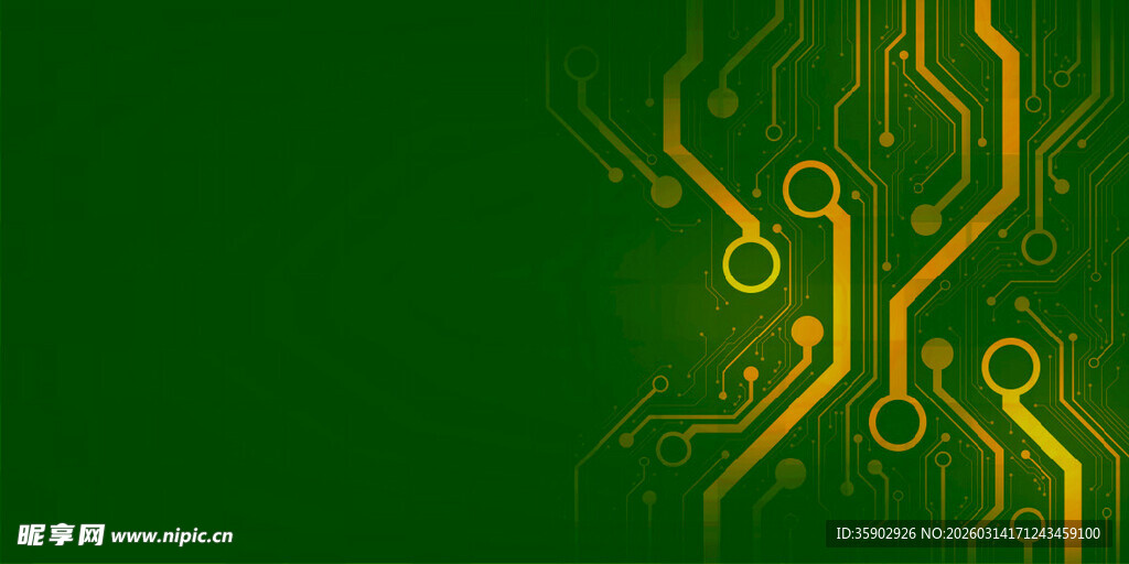 绿色背景上的金色电路图案