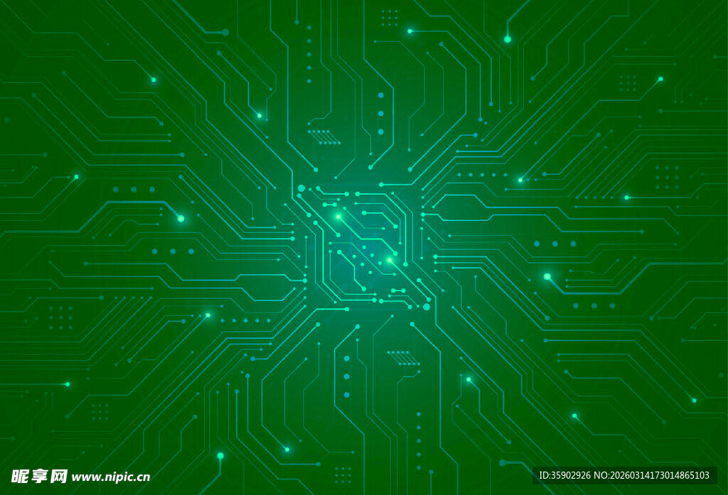 绿色科技感电路板背景图