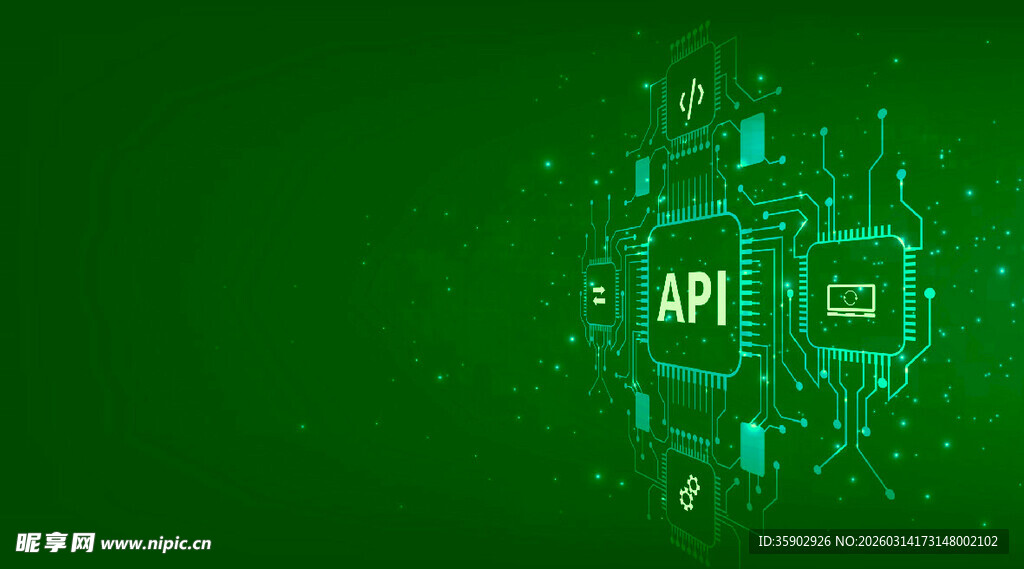绿色背景下的API技术元素