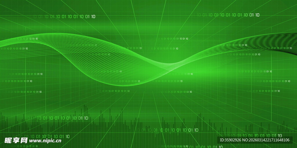 绿色科技动感波形背景图