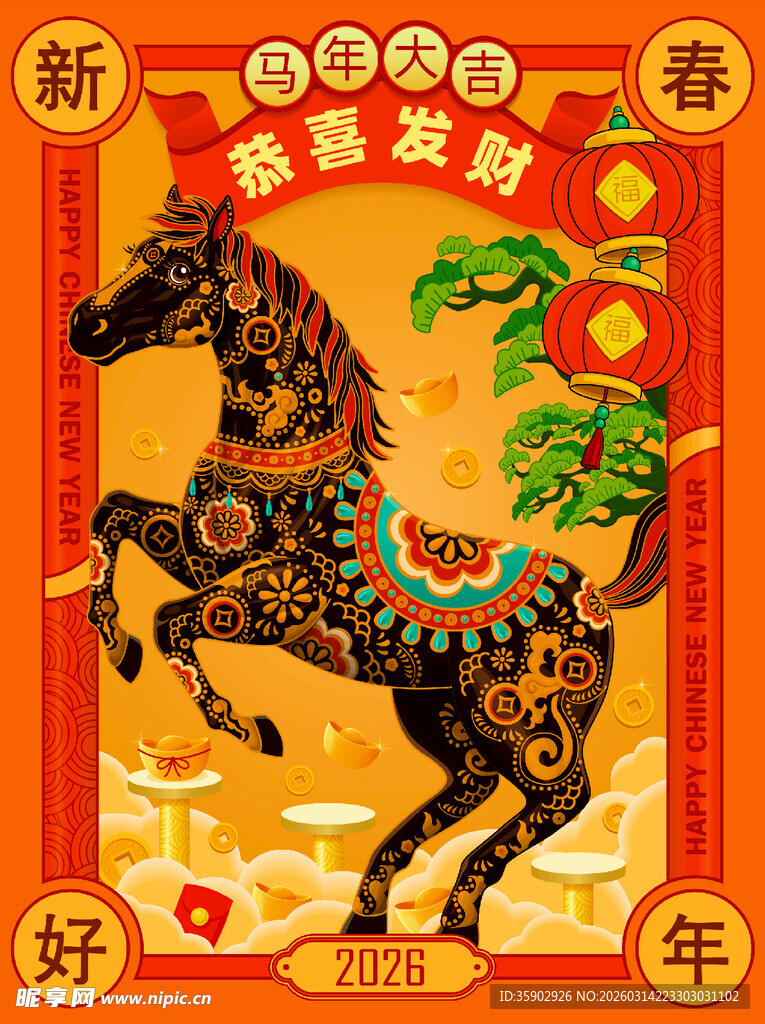 马年新春图案装饰画