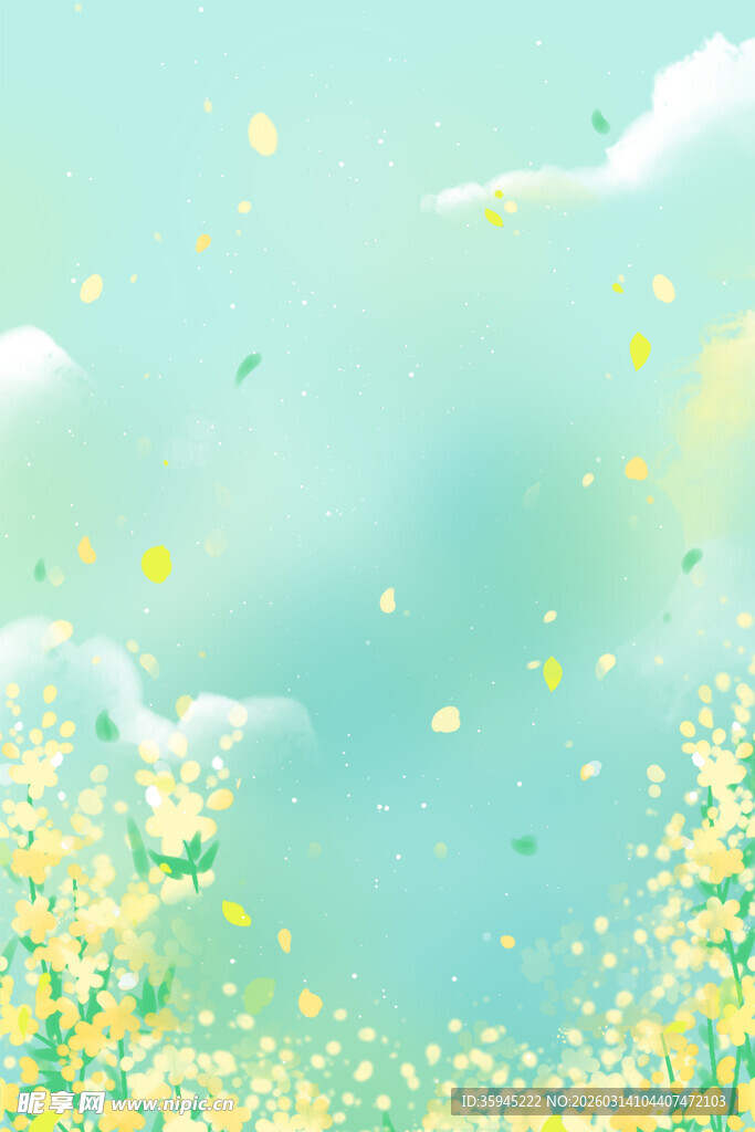 梦幻春日花海蓝天背景