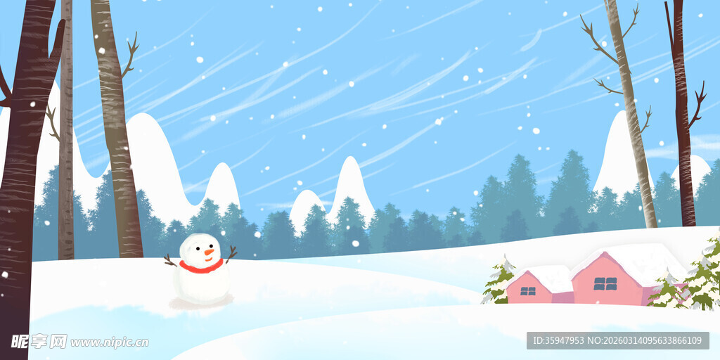 冬日雪景中的温馨小屋