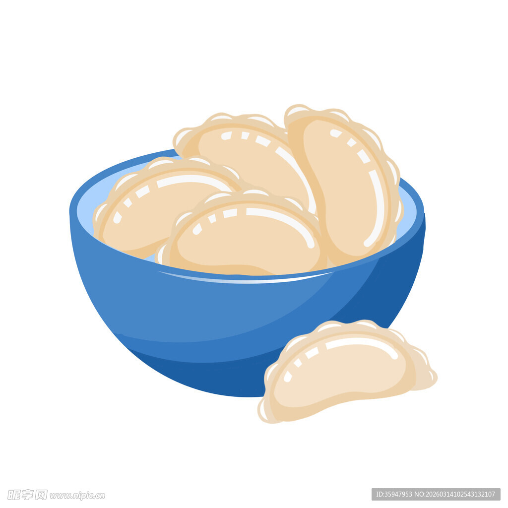 蓝色碗中的美味饺子