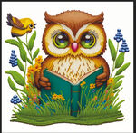 猫头鹰读书的温馨插画刺绣