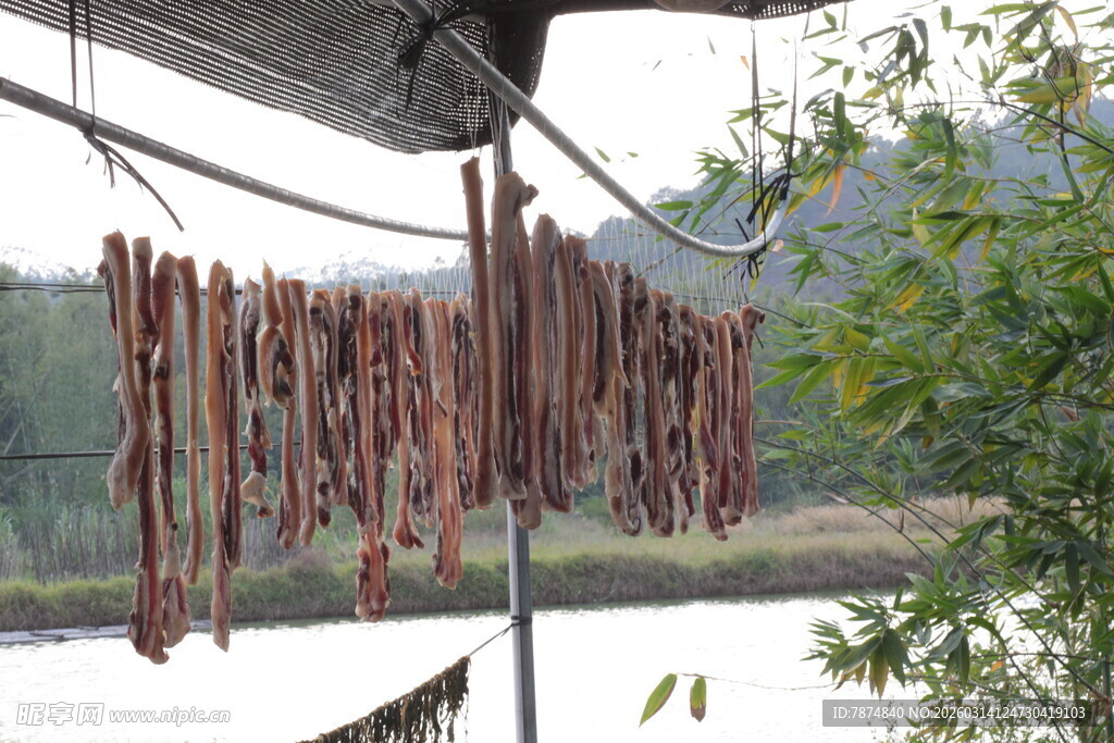 户外晾晒的美味自制腊肠