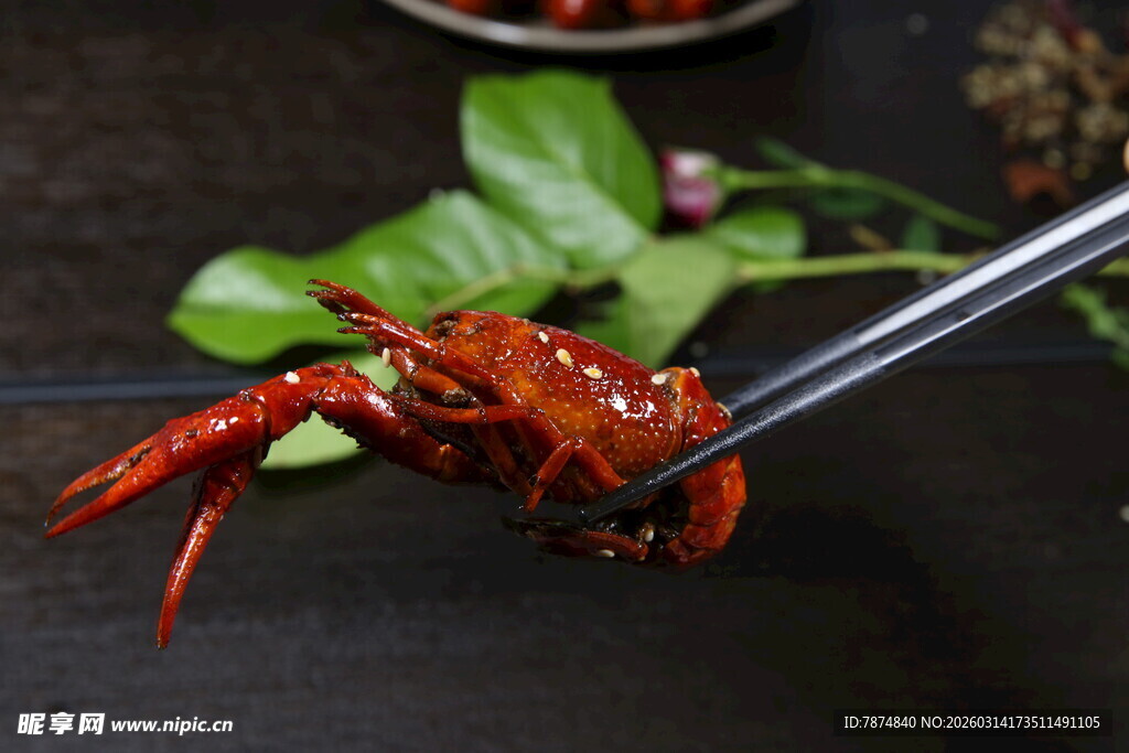 美味小龙虾被筷夹起