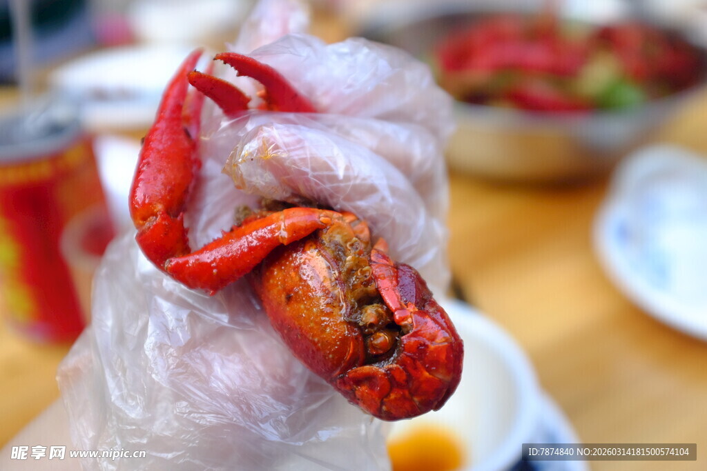 手抓美味小龙虾特写