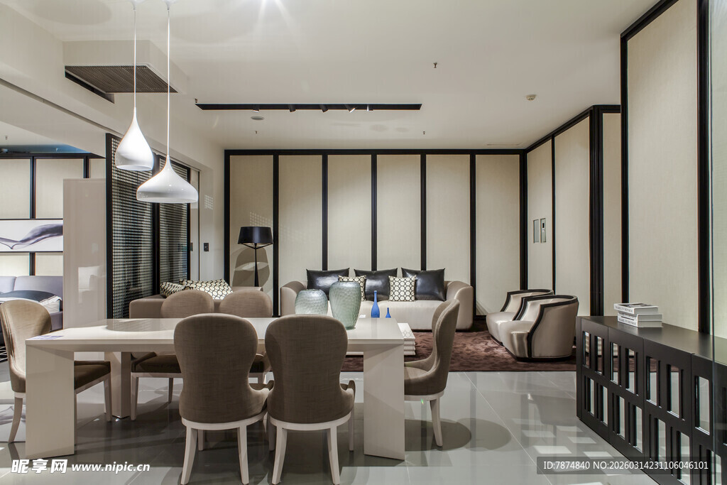 现代简约风客厅餐厅一体化