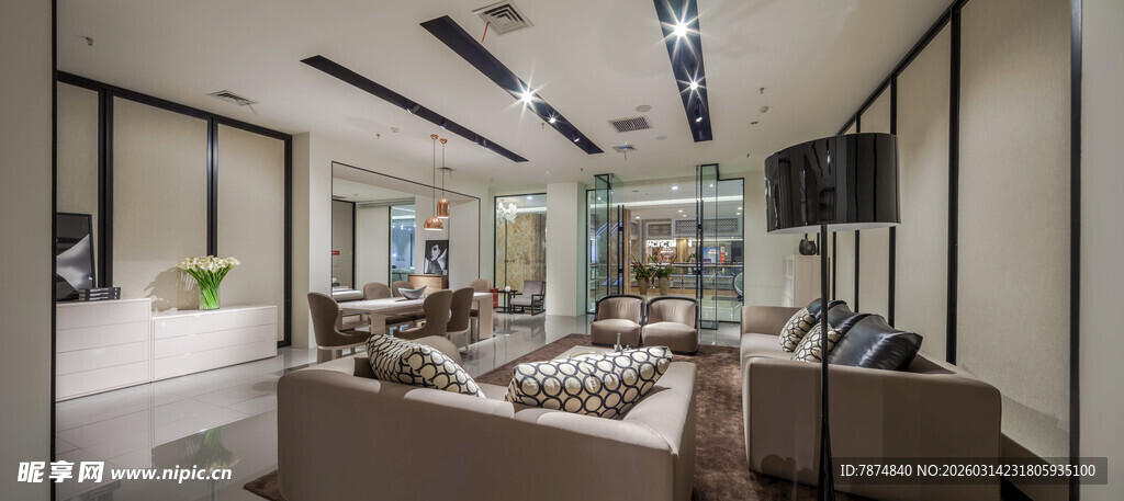 现代风格客厅室内全景图