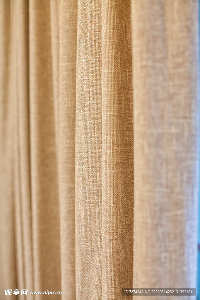 米色纹理窗帘特写