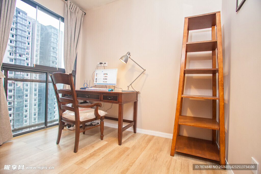 简约书房角落 木质家具风