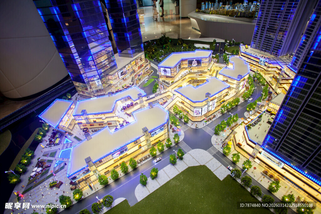 繁华商业街区建筑模型展示