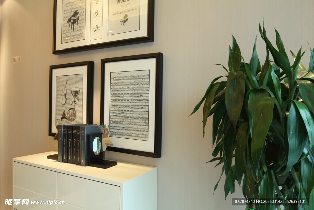 简约室内一角 绿植相框搭配