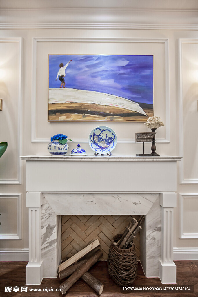 海滨风情壁炉装饰画