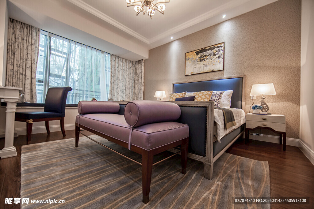 现代优雅卧室室内场景