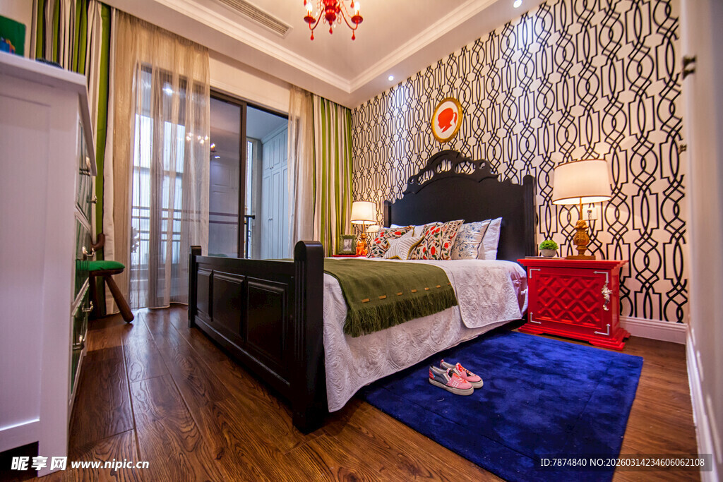 现代复古风卧室温馨场景