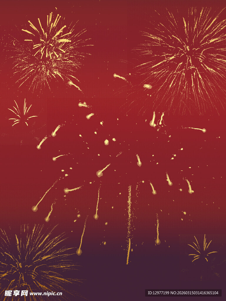 红色背景上的绚烂烟花