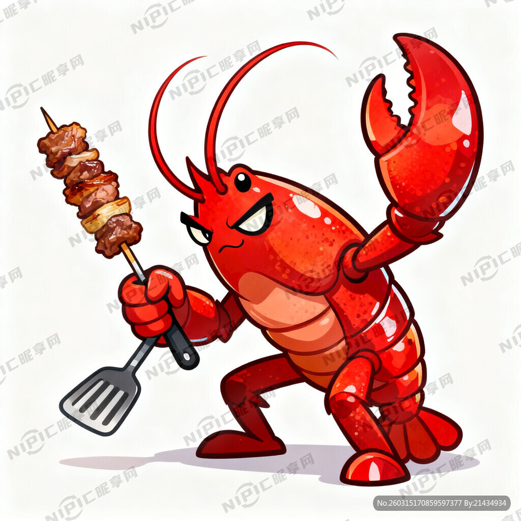 卡通霸气龙虾 左手串 右手锅铲
